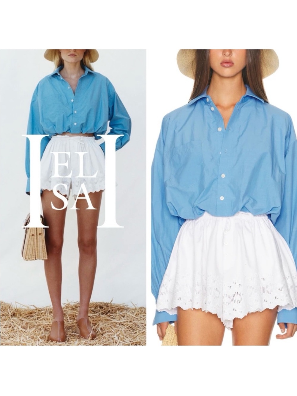 Helsa Blue Cropped Poplin Bubble Shirt - Picture 2 of 6